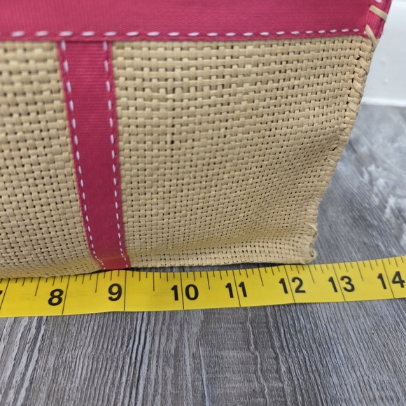 Vintage Ralph Ralph Lauren Straw Medium Tote Bag Pink Accents Lined Classic - Picture 10 of 10